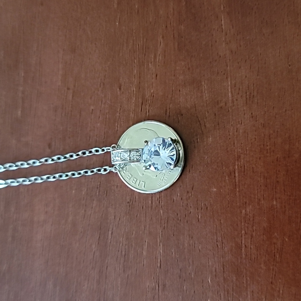 Silver Plated Rhinestone Pendant Necklace - Picture 3 of 6
